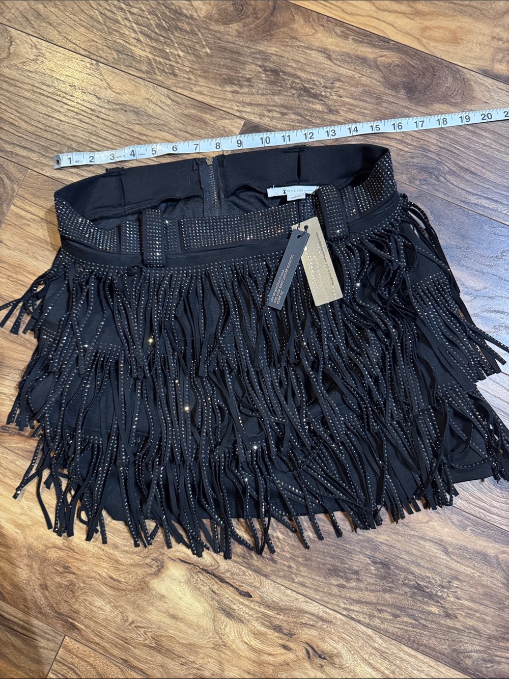 Embellished Fringe Mini Skirt - Black